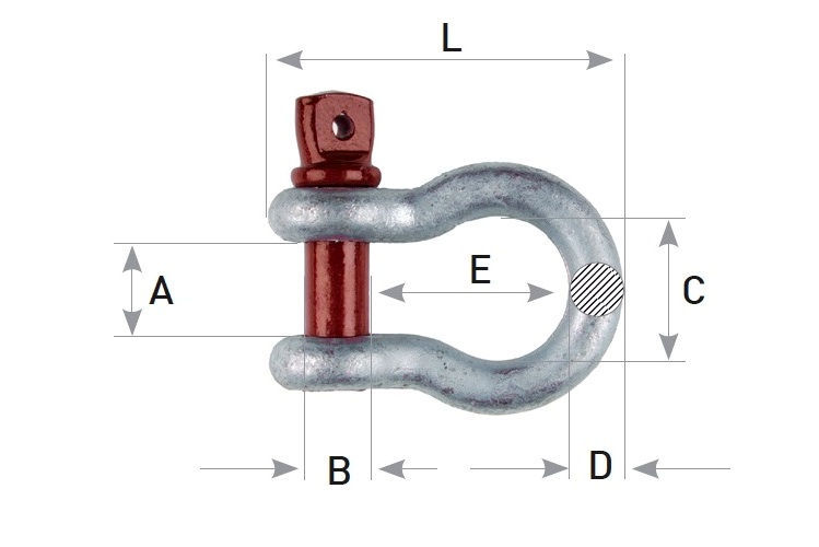 hochfester Bogenschäkel Ø 11 mm feuerverzinkt mit rotem Gewindebolzen