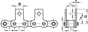 Rollenkette 08B-1 mit beids. Mitnehmer, schmal, 1 Loch
