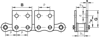 Rollenkette 16B-1 mit beids. Mitnehmer, breit, 2 Loch