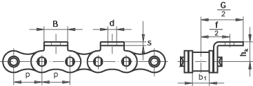 Rollenkette 08B-1 mit eins. Winkellasche, schmal, 1 Loch