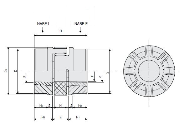 Taper Halbkupplung 42/55 Nabe Typ I für Buchse 1610 Material GG25