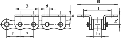 Rollenkette 16B-1 mit beids. Winkellasche, breit, 2 Loch