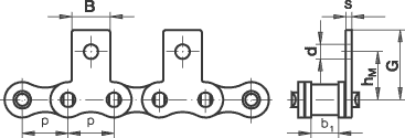 Rollenkette 10B-1 mit eins. Mitnehmer, schmal, 1 Loch