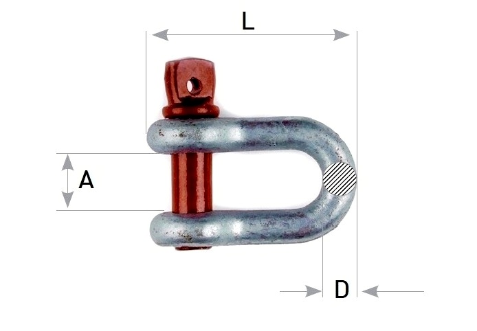 hochfester ''D'' Schäkel Ø 6 mm feuerverzinkt mit rotem Gewindebolzen