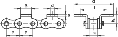 Rollenkette 08B-1 mit beids. Winkellasche, schmal, 1 Loch