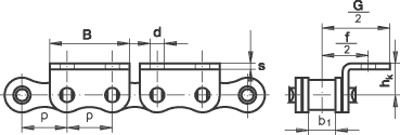 Rollenkette 06B-1 mit eins. Winkellasche, breit, 2 Loch